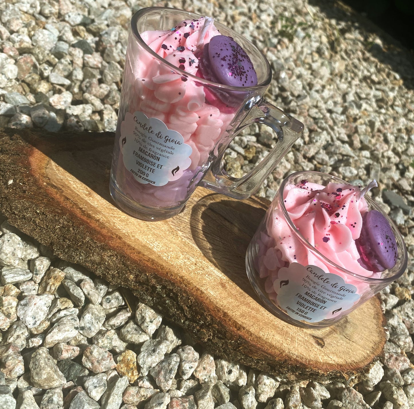 Bougie parfumée au Macaron framboise et violette